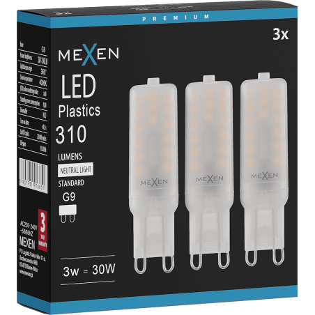 Mexen Aura 3x żarówka LED G9, 3W, Neutralna - 4000K, 310 lm - L120-G9-0340-01x03