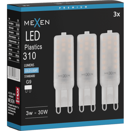 Mexen Aura 3x żarówka LED G9, 3W, Zimna - 6500K, 310 lm - L120-G9-0365-01x03