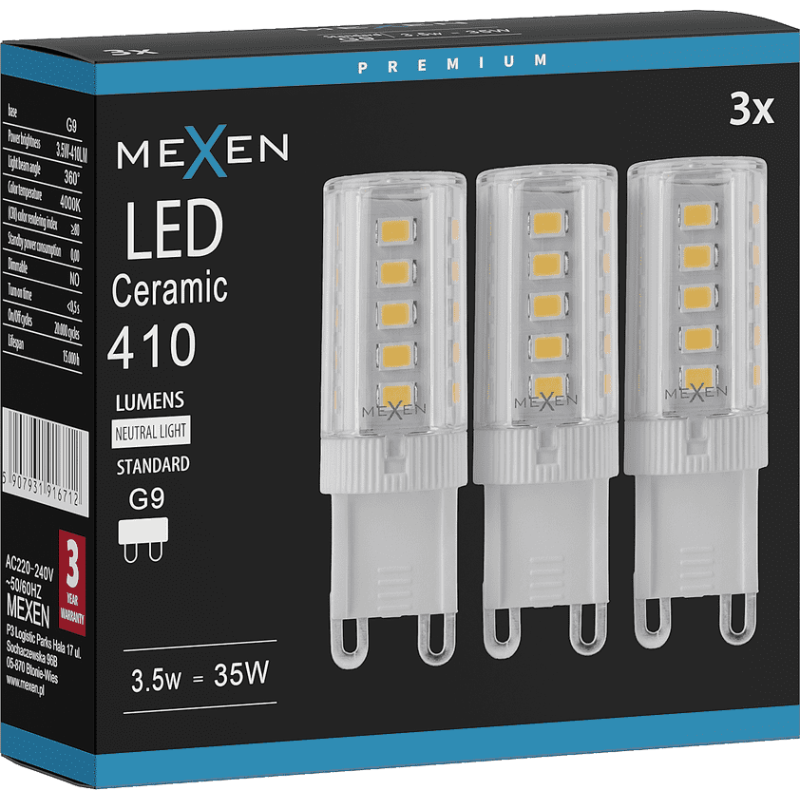 Mexen Aura 3x żarówka LED G9, 3,5W, Neutralna - 4000K, 410 lm - L121-G9-0340-01x03