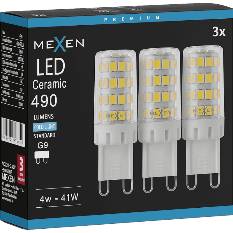 Mexen Aura 3x żarówka LED G9, 4W, Zimno - 6500K, 490 lm - L121-G9-0465-01x03