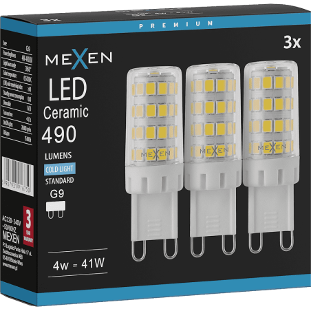 Mexen Aura 3x żarówka LED G9, 4W, Zimno - 6500K, 490 lm - L121-G9-0465-01x03