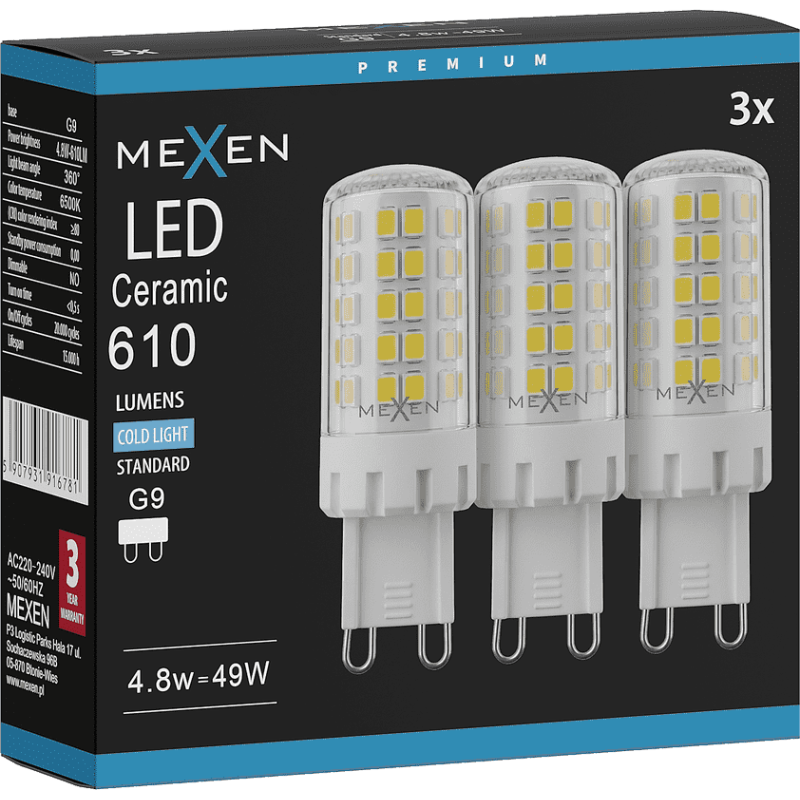 Mexen Aura 3x żarówka LED G9, 4,8W, Zimna - 6500K, 610 lm - L121-G9-0565-01x03