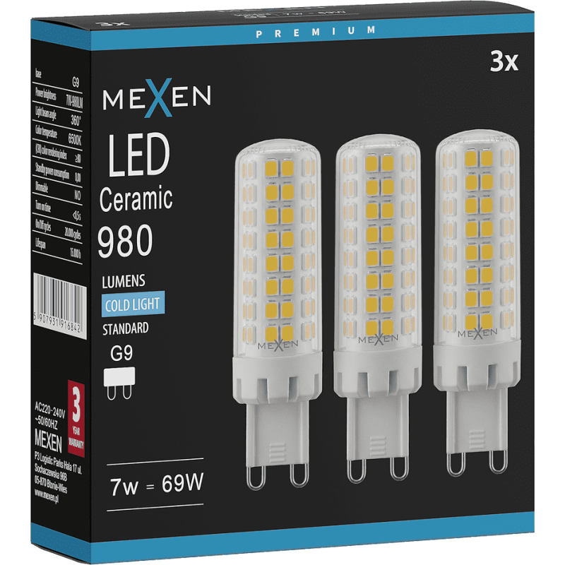 Mexen Aura 3x żarówka LED G9, 7W, Zimna - 6500K, 980 lm - L121-G9-0765-01x03