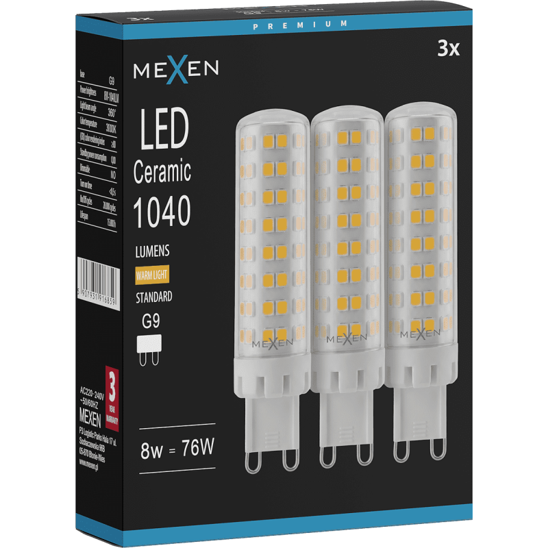 Mexen Aura 3x żarówka LED G9, 8W, Ciepła - 3000K, 1040 lm - L121-G9-0830-01x03