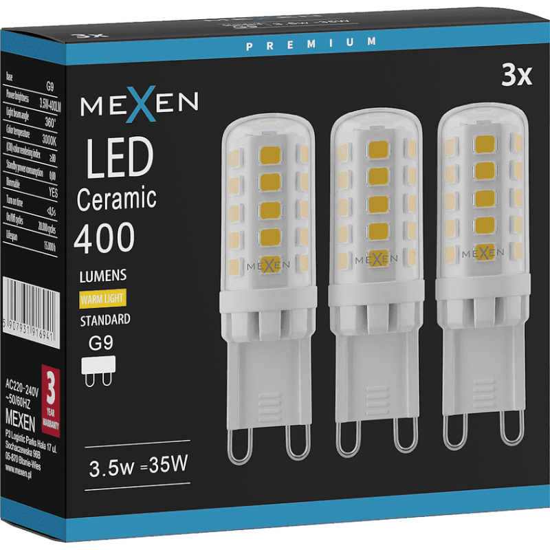 Mexen Aura 3x żarówka LED ściemnialna G9, 3,5W, Zimna - 6500K, 410 lm - L122-G9-0365-01x03
