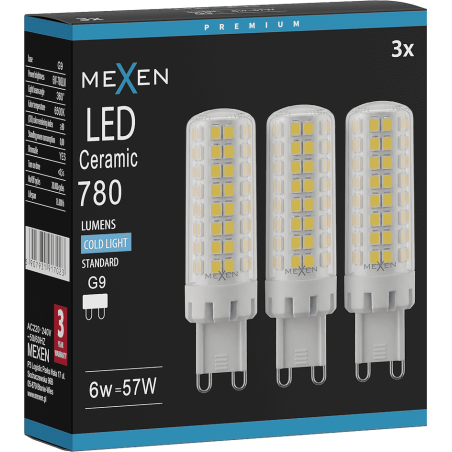 Mexen Aura 3x żarówka LED ściemnialna G9, 6W, Zimna - 6500K, 780 lm - L122-G9-0665-01x03