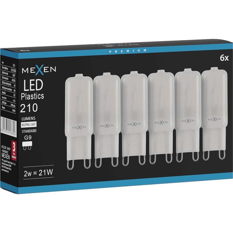 Mexen Aura 6x żarówka LED G9, 2W, Neutralna - 4000K, 210 lm - L120-G9-0240-01x06