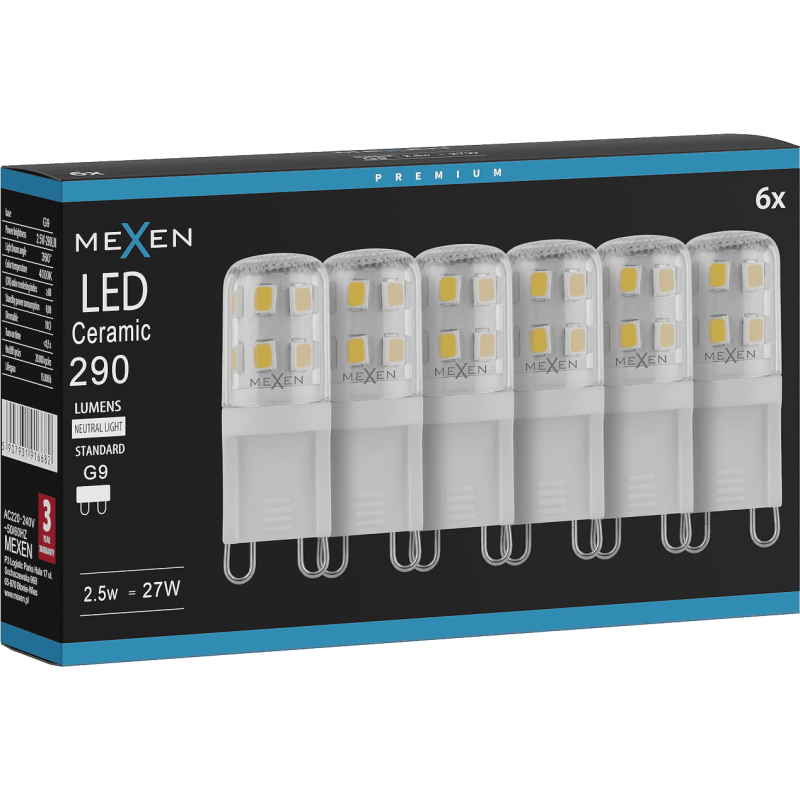 Mexen Aura 6x żarówka LED G9, 2,5W, Neutralna - 4000K, 290 lm - L121-G9-0240-01x06