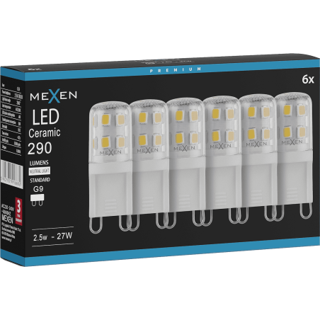 Mexen Aura 6x żarówka LED G9, 2,5W, Neutralna - 4000K, 290 lm - L121-G9-0240-01x06