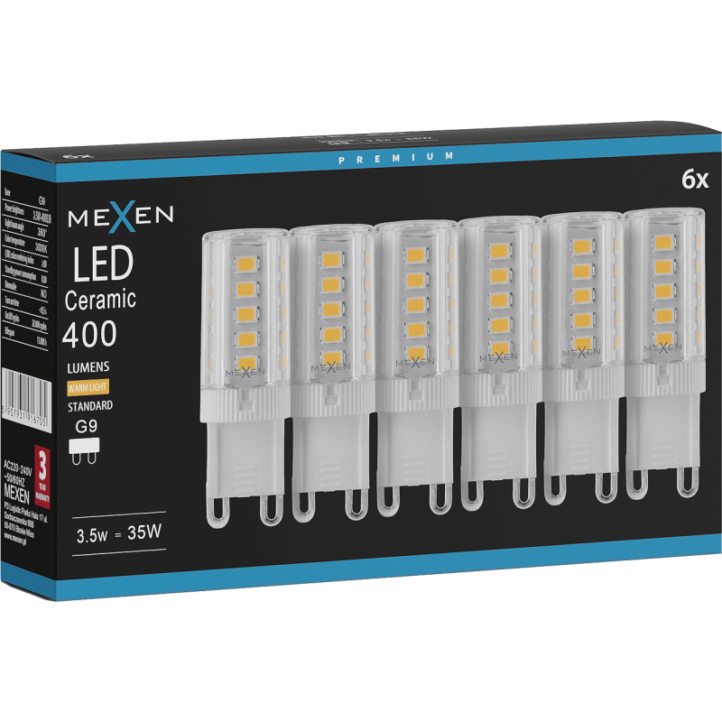 Mexen Aura 6x żarówka LED G9, 3,5W, Ciepła - 3000K, 400 lm - L121-G9-0330-01x06