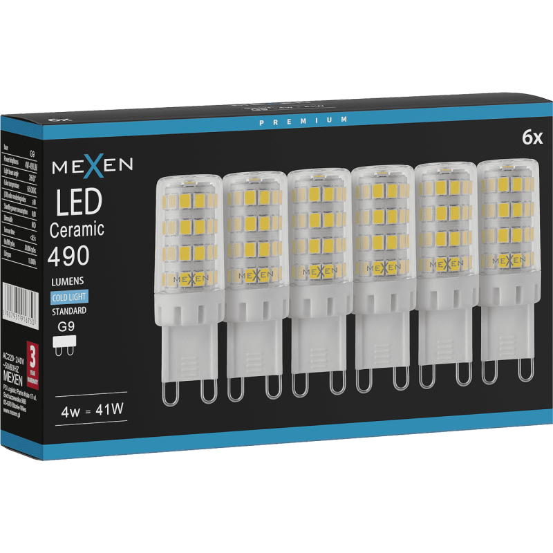 Mexen Aura 6x żarówka LED G9, 4W, Zimno - 6500K, 490 lm - L121-G9-0465-01x06