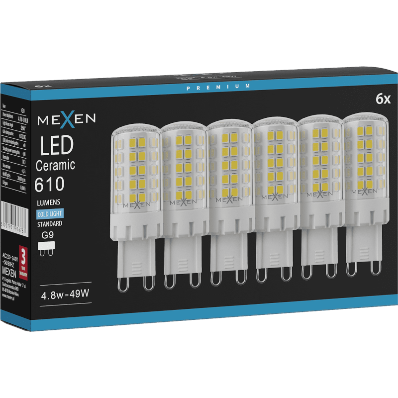 Mexen Aura 6x żarówka LED G9, 4,8W, Zimna - 6500K, 610 lm - L121-G9-0565-01x06