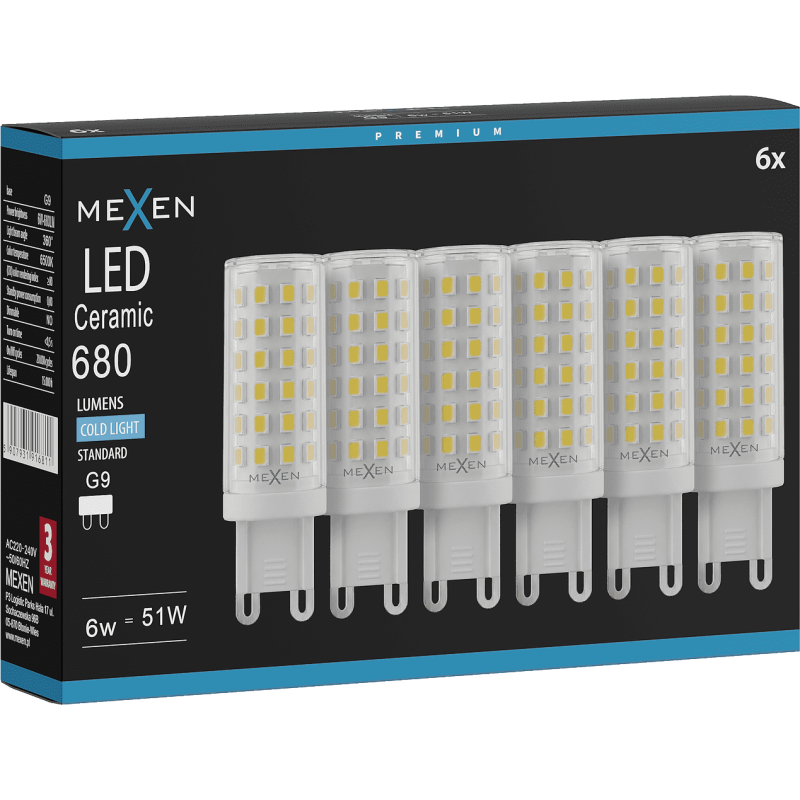 Mexen Aura 6x żarówka LED G9, 6W, Zimna - 6500K, 680 lm - L121-G9-0665-01x06