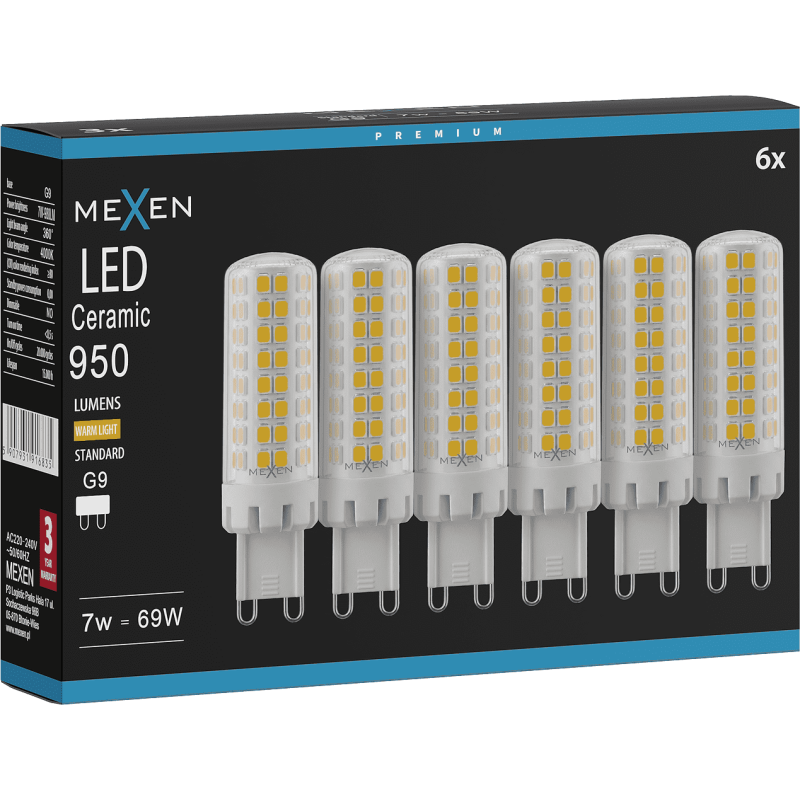 Mexen Aura 6x żarówka LED G9, 7W, Ciepła - 3000K, 950 lm - L121-G9-0730-01x06