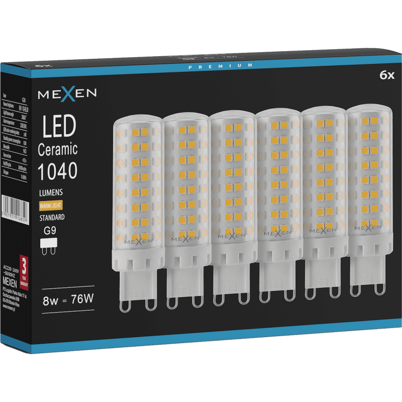 Mexen Aura 6x żarówka LED G9, 8W, Ciepła - 3000K, 1040 lm - L121-G9-0830-01x06