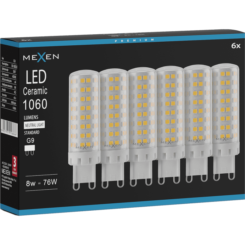 Mexen Aura 6x żarówka LED G9, 8W, Neutralna - 4000K, 1060 lm - L121-G9-0840-01x06