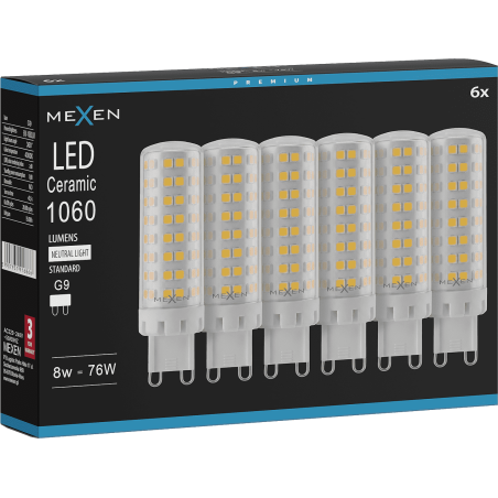 Mexen Aura 6x żarówka LED G9, 8W, Neutralna - 4000K, 1060 lm - L121-G9-0840-01x06