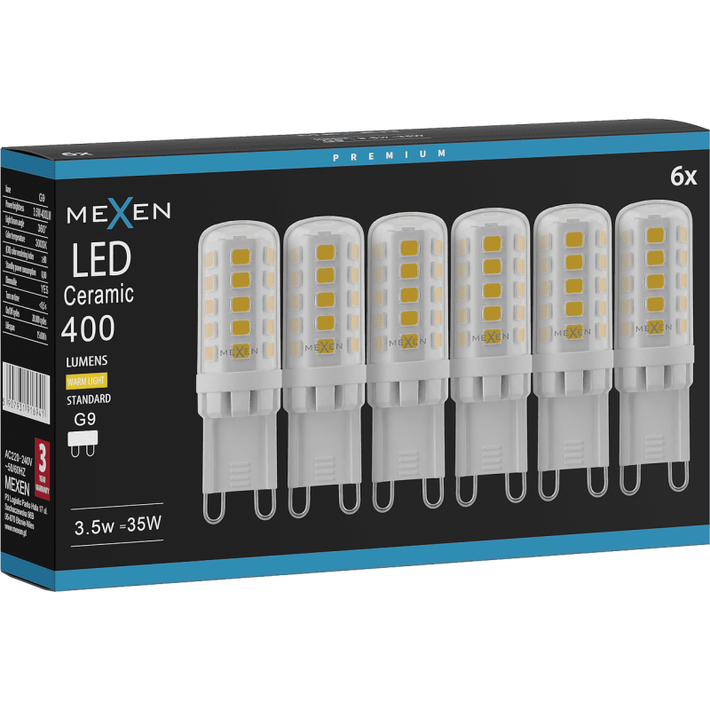 Mexen Aura 6x żarówka LED ściemnialna G9, 3,5W, Ciepła - 3000K, 400 lm - L122-G9-0330-01x06
