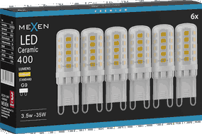 Mexen Aura 6x żarówka LED ściemnialna G9, 3,5W, Ciepła - 3000K, 400 lm - L122-G9-0330-01x06