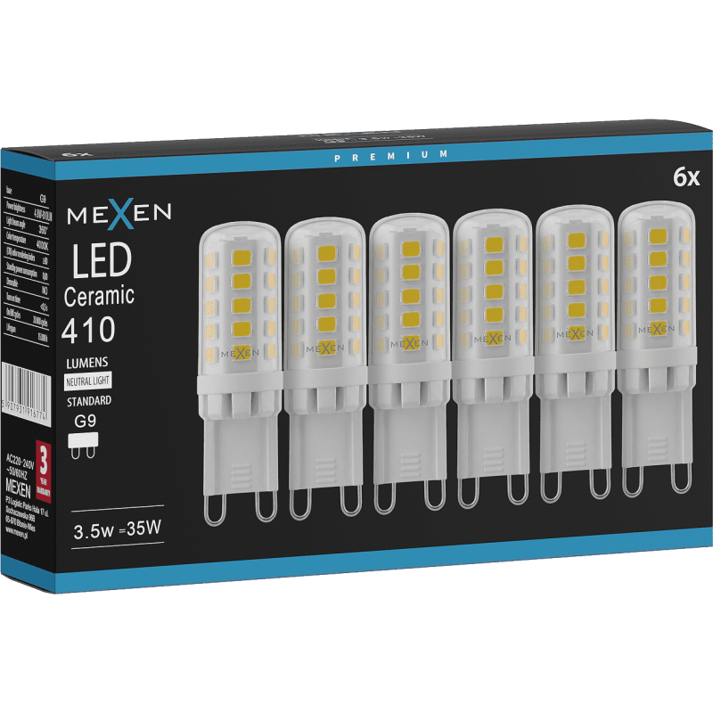 Mexen Aura 6x żarówka LED ściemnialna G9, 3,5W, Neutralna - 4000K, 410 lm - L122-G9-0340-01x06