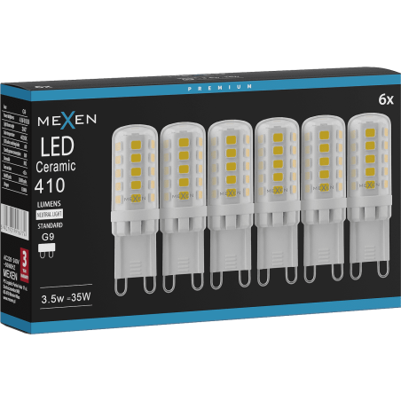 Mexen Aura 6x żarówka LED ściemnialna G9, 3,5W, Neutralna - 4000K, 410 lm - L122-G9-0340-01x06