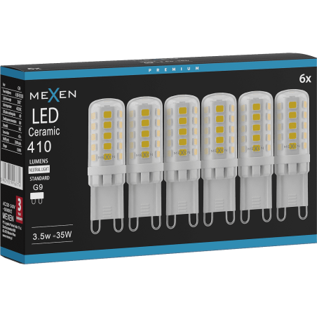 Mexen Aura 6x żarówka LED ściemnialna G9, 3,5W, Neutralna - 4000K, 410 lm - L122-G9-0340-01x06