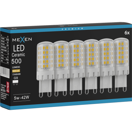 Mexen Aura 6x żarówka LED ściemnialna G9, 5W, Ciepła - 3000K, 500 lm - L122-G9-0530-01x06