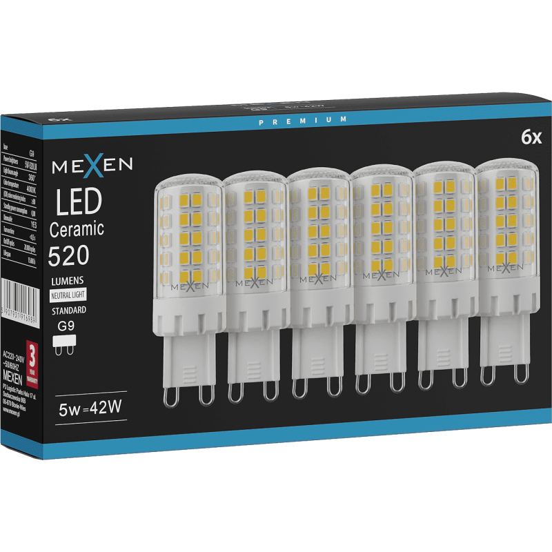 Mexen Aura 6x żarówka LED ściemnialna G9, 5W, Neutralna - 4000K, 520 lm - L122-G9-0540-01x06