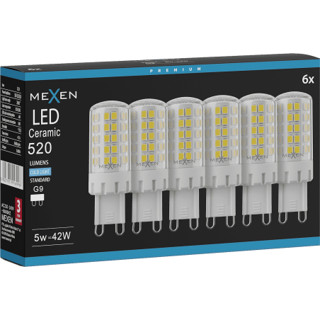 Mexen Aura 6x żarówka LED ściemnialna G9, 5W, Zimna - 6500K, 520 lm - L122-G9-0565-01x06