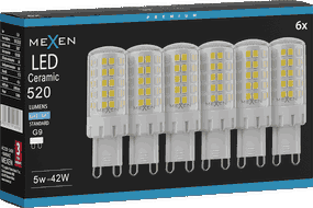 Mexen Aura 6x żarówka LED ściemnialna G9, 5W, Zimna - 6500K, 520 lm - L122-G9-0565-01x06