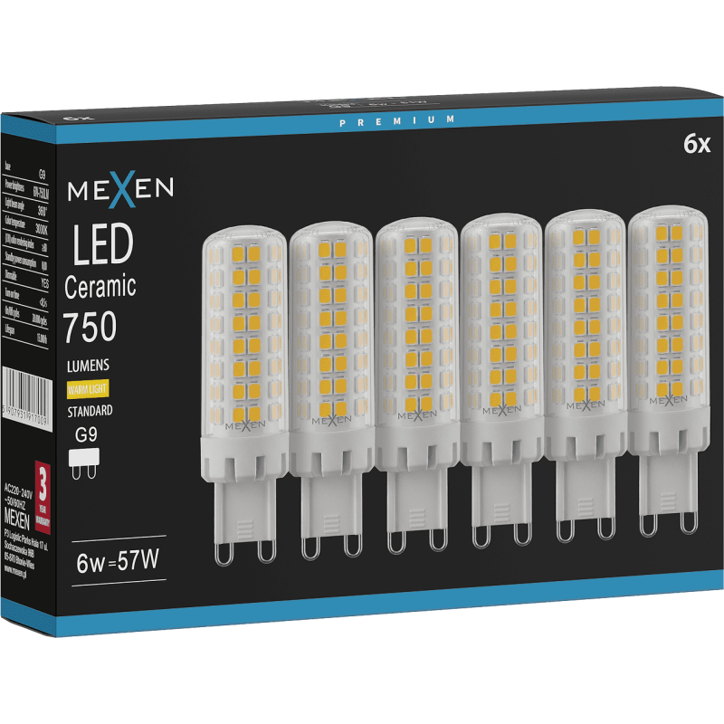 Mexen Aura 6x żarówka LED ściemnialna G9, 6W, Ciepła - 3000K, 750 lm - L122-G9-0630-01x06