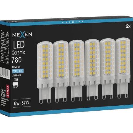 Mexen Aura 6x żarówka LED ściemnialna G9, 6W, Zimna - 6500K, 780 lm - L122-G9-0665-01x06
