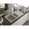 Mexen Matias fregadero de granito 1,5 cuencas con escurridor y grifo de cocina Duero, beige - 6502-69-671600-50