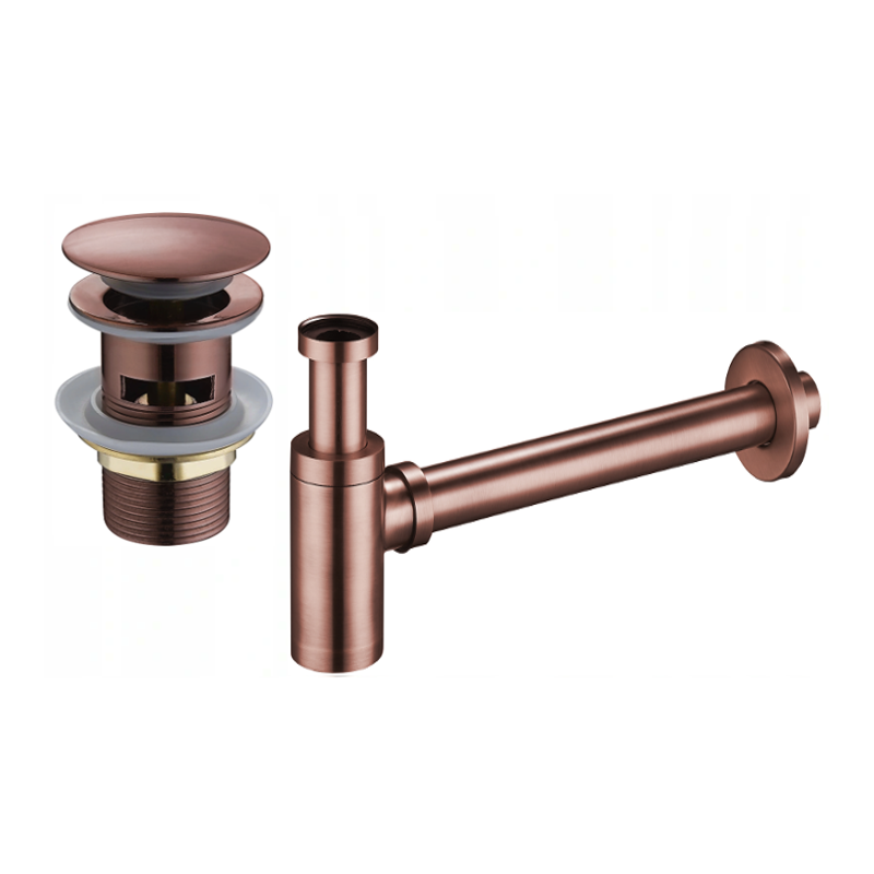 Mexen semisifón de lavabo redondo con tapón clic-clac, con rebosadero, cobre antiguo - 7992050-45