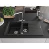 Mexen Matias Granitspüle 1,5-Kammer mit Abtropffläche und Küchenarmatur Duero, schwarz/silber Metallic - 6502-73-671600-00