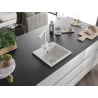Mexen Milo 1-bowl granite sink with Duero kitchen tap, white - 6505-20-671600-20