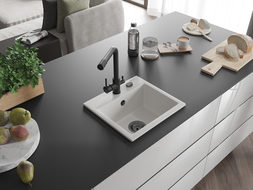 Mexen Milo fregadero de granito de 1 cubeta con grifo de cocina Duero, blanco - 6505-20-671600-70