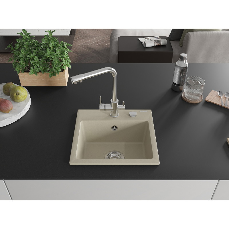 Mexen Milo Fregadero de granito de 1 seno con grifo de cocina Duero, beige - 6505-69-671600-00