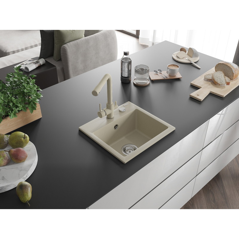 Mexen Milo granit gootsteen 1-komorige met keukenmengkraan Duero, beige - 6505-69-671600-69