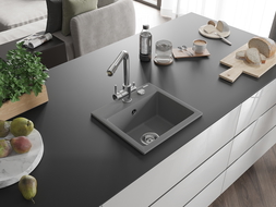 Mexen Milo fregadero de granito de 1 cubeta con grifo de cocina Duero, gris - 6505-71-671600-00