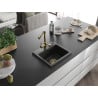 Mexen Milo 1-bowl granite sink with Duero kitchen tap, black/silver metallic - 6505-73-671600-50