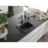Mexen Milo fregadero de granito de 1 cámara con grifo de cocina Duero, negro/metálico plateado - 6505-73-671600-70-B