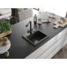 Mexen Milo granite sink 1-bowl with Duero kitchen tap, black/gold metallic - 6505-75-671600-70