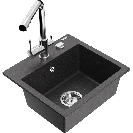 Mexen Milo granieten spoelbak 1-komor met Duero keukenkraan, zwart gespikkeld - 6505-76-671600-00