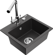 Mexen Milo granitni sudoper s jednom komorom s kuhinjskom slavinom Duero, crni točkast - 6505-76-671600-00
