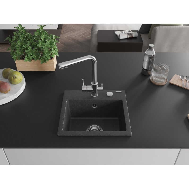 Mexen Milo 1-bowl granite kitchen sink with Duero faucet, speckled black - 6505-76-671600-00