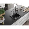 Mexen Milo 1-bowl granite sink with Duero kitchen tap, black - 6505-77-671600-00