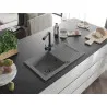 Mexen Pablo granite sink 1-bowl with drainer and Duero kitchen tap, grey - 6510-71-671600-70-B