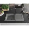 Mexen Pablo granite sink 1-bowl with drainer and Duero kitchen tap, grey - 6510-71-671600-70-B