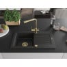 Mexen Pablo granite single-bowl kitchen sink with drainer and Duero kitchen faucet, black/silver metallic - 6510-73-671600-50